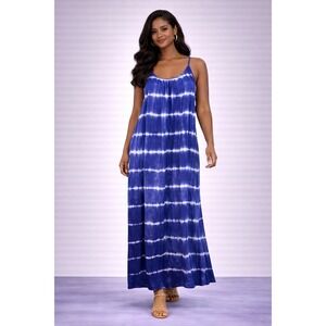 Merona Blue Tie-Dye Maxi Dress Women's Size Large Sleeveless Flowy Summer Boho